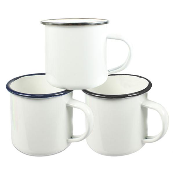 Emailletasse mit farbigem Tassenrand 12oz